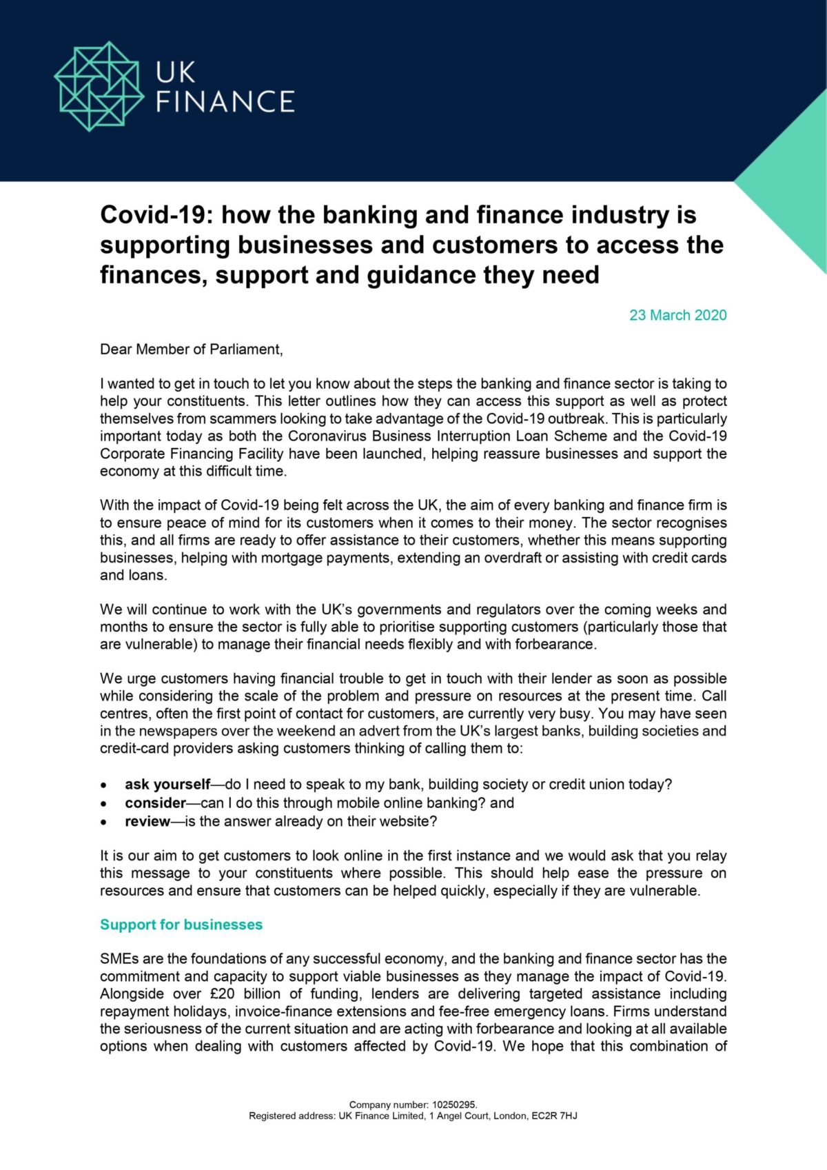 Covid 19 UK Finance