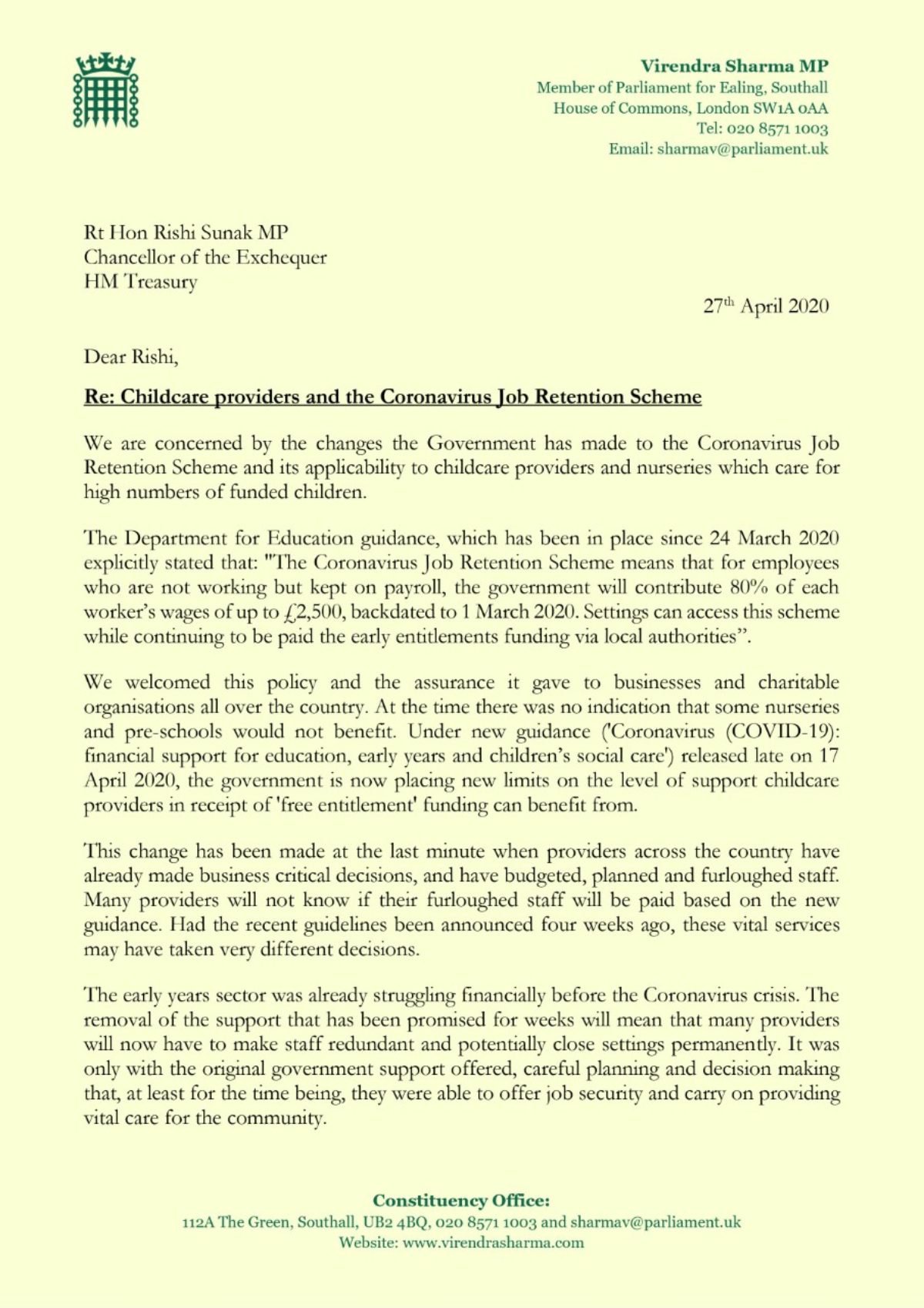 Childcare/Job Retention Scheme